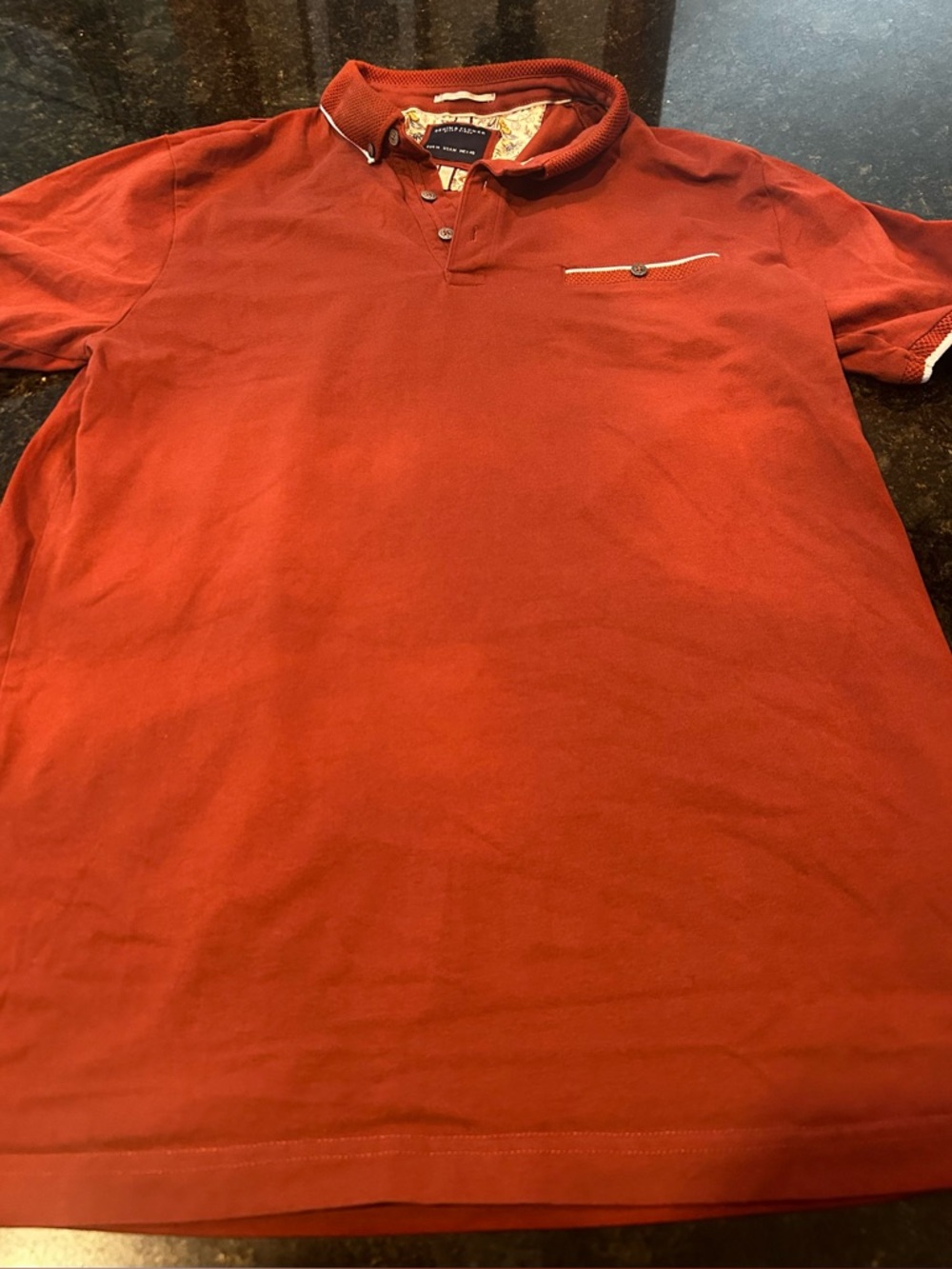 Men's Denim & Flower Rust Red Polo Shirt - Classic Short Sleeve